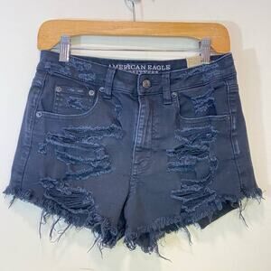 NWOT American Eagle High Rise Festival Distressed Shorts Black Vintage Style 4